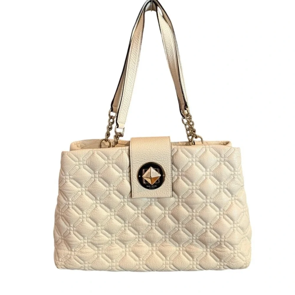 Kate Spade Off White Quilted leather Bag Astor Court Elena Shoulder Bag Large